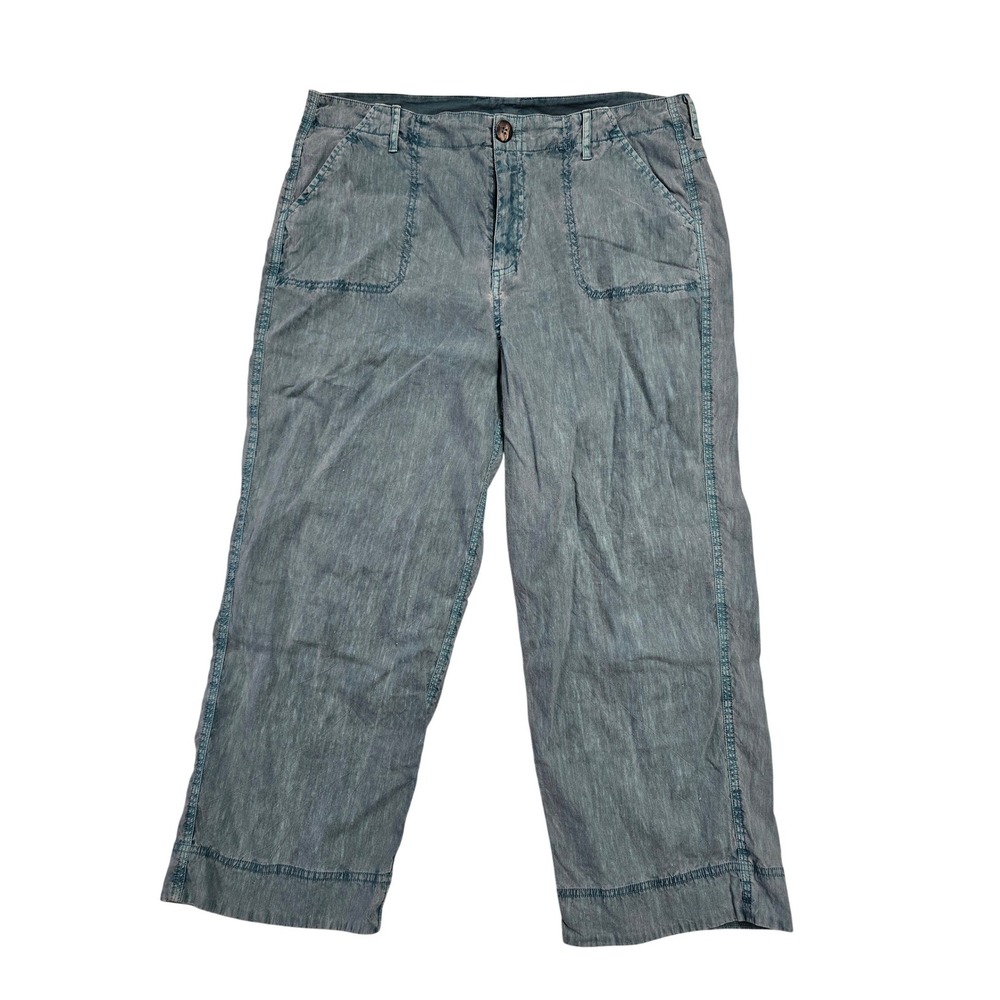 Soft Surroundings Blue Linen Blend Wide Leg Crop Pants Womens Size 12 Chambray